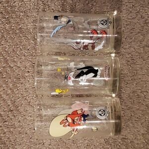 VINTAGE Smucker's jam Looney Toons 90s glass cups set of 3 retro